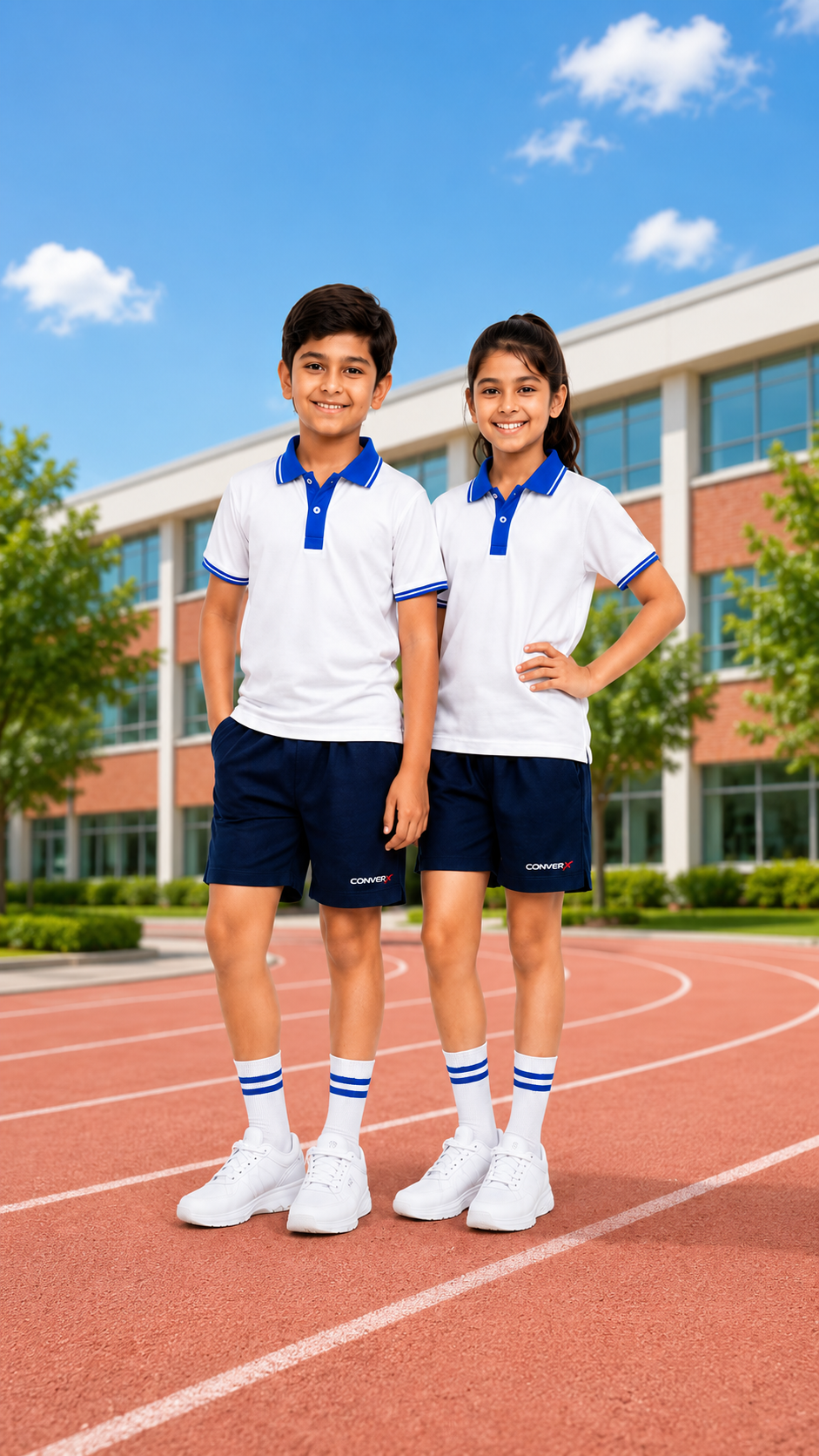 School PT Uniform by Converx made with Premium Matty and Polo Matty Fabric for Boys and Girls