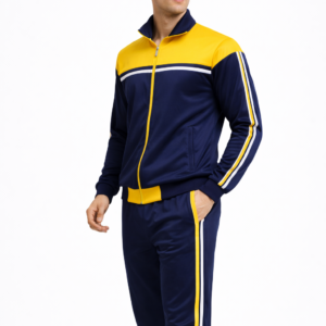 CONVERX Men's Super Poly Tracksuit | 2-Piece Sports Tracksuit for Men | Navy Blue & Mustard Yellow | Gym, Running & Casual Wear