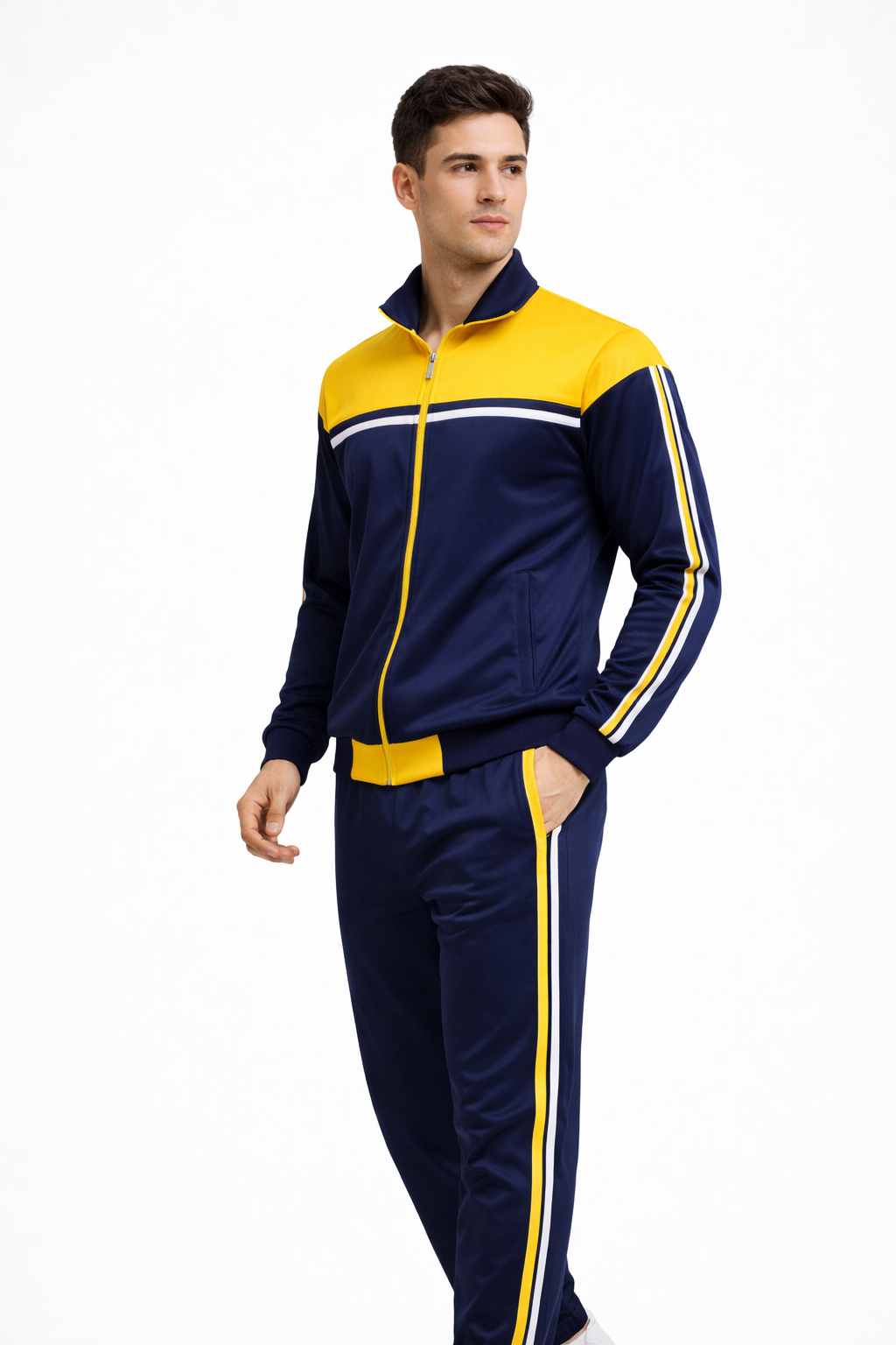 CONVERX Men's Super Poly Tracksuit | 2-Piece Sports Tracksuit for Men | Navy Blue & Mustard Yellow | Gym, Running & Casual Wear