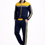 CONVERX Men's Super Poly Tracksuit Navy Blue and Mustard Yellow Front View