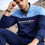 CONVERX Men's Super Poly Tracksuit Navy Blue with Sky Blue Jacket and Track Pant