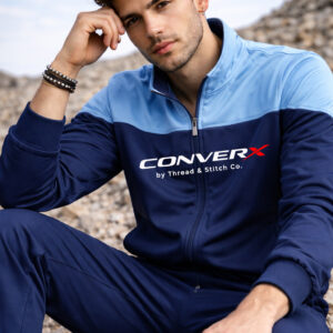 CONVERX Men's Super Poly Tracksuit Navy Blue with Sky Blue Jacket and Track Pant