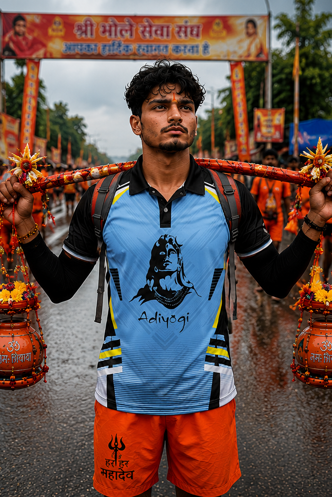 Saffron Kanwar Yatra jersey and nicker set for Shiva devotees
