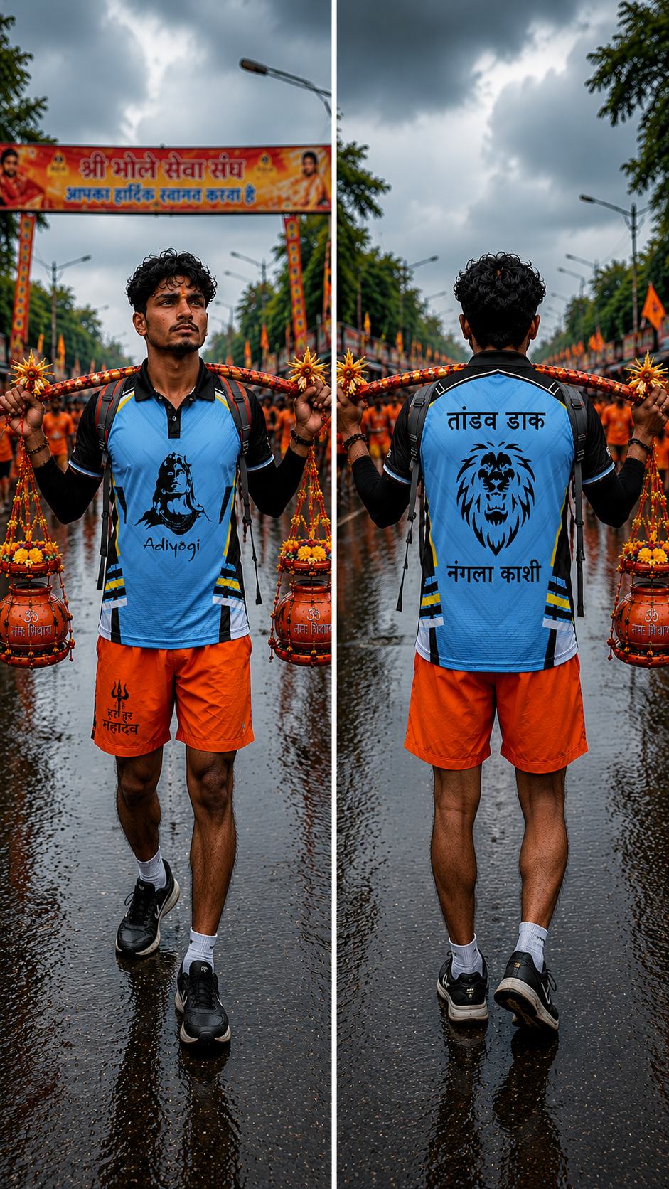 CONVERX Bol Bam Har Har Mahadev T-Shirt & Shorts Set made with Premium PMC Fabric featuring Lord Shiva front print and Bol Bam back print for Kanwar Yatra.